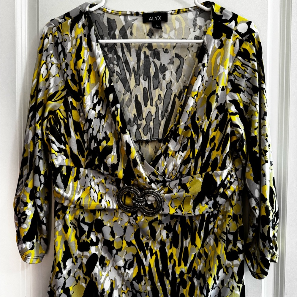 Alyx Black and White Wrap Blouse with 3/4 Sleeves